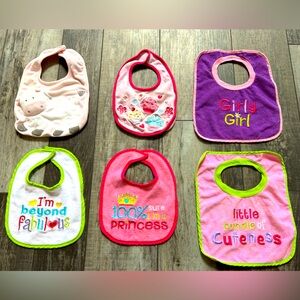Set of 6 girl’s terricloth embroidered bibs